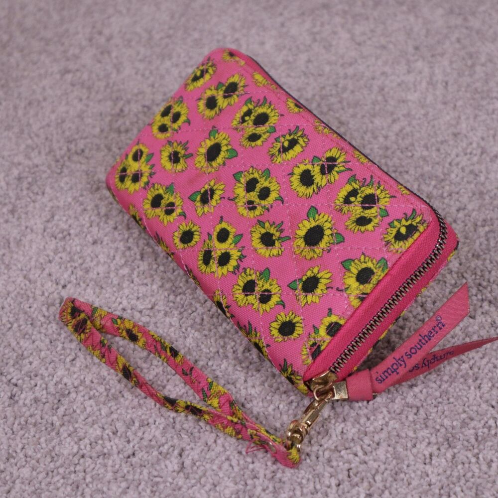 Simply Southern Wristlet Wallet Pink with Yellow Sunflowers
